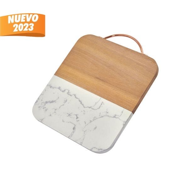 Kit de Cocina tabla para picar 5 piezas madera y acero PROMOCIONAL